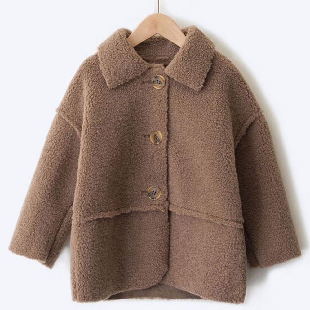 Girls Boys Winter Coat Faux Wool Brown Coat